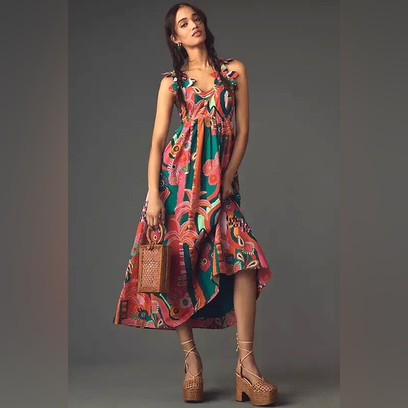 FARM Rio Dresses & Skirts - NWT Farm Rio x Anthropologie Pleated Palm Midi Dress